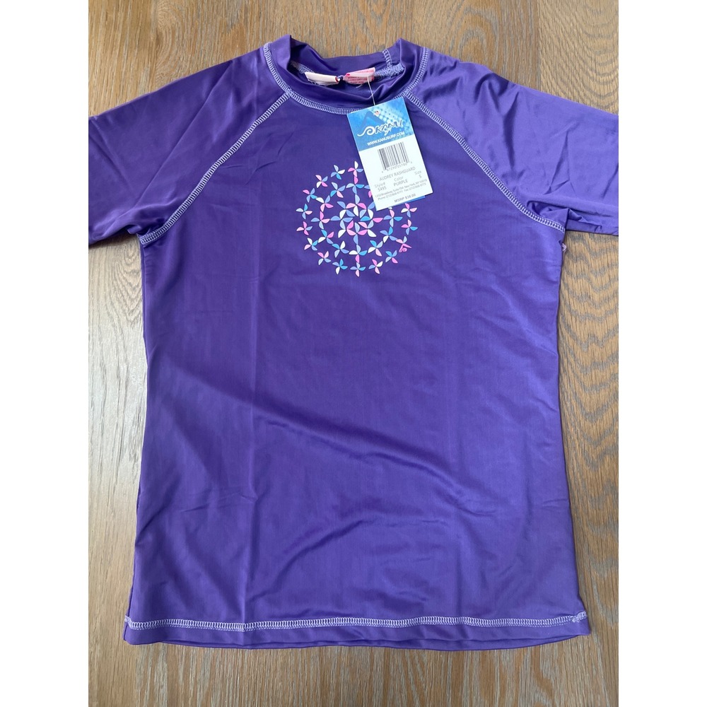 Kanu Surf Audrey Rashguard Purple Short Sleeve UPF 50+ Swim Shirt small
